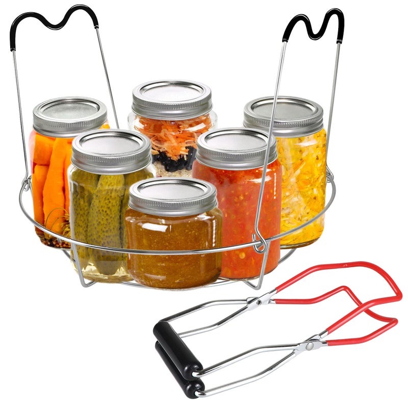 KORCCI 12in Stainless Steel Canning Rack with Contour Handles Holds 7 Pint or 6 Quart Jars in Pressure Canner Pot