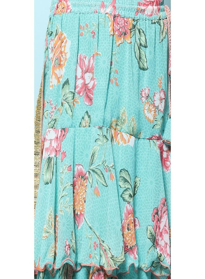 BIBA Polyester Girls Printed Short Kurta Suit Sets Kid(Kw5447_Turquoise_5) - Image 2