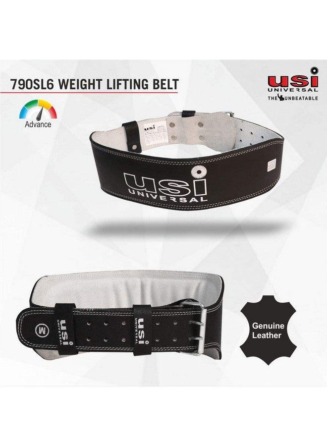 USI UNIVERSAL حزام رفع الأثقال المدعم USI UNIVERSAL THE UNBEATABLE، 790SL6، مصنوع من الجلد والمعادن، بطانة جلد سويدي، حزام وزن للرفعة المميتة، القرفصاء ورفع الأثقال للرجال والنساء (6 بوصة، أسود، M) - Image 5