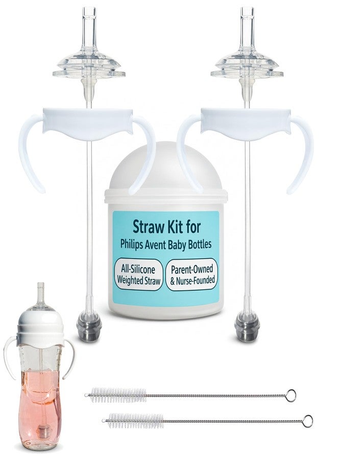 BelBeyo Straw Cup Conversion Kit for Philips Avent Natural Baby Bottles 2-Count, Food Grade Silicone Straw Nipples and Weighted Straw, Bottle Handles, Cleaning Brush, BPA-Free, Sippy Transition, 6+ Months - Image 1