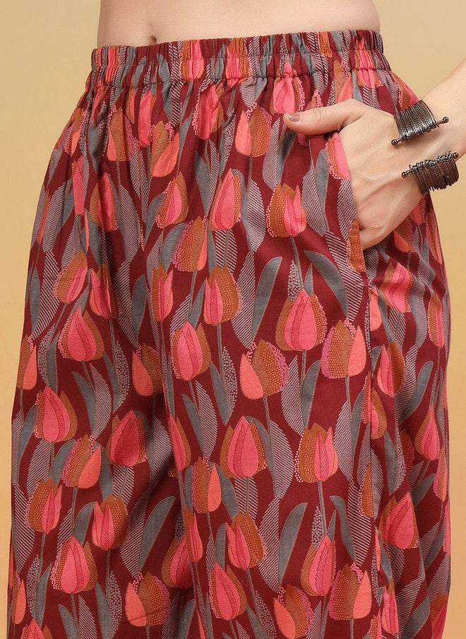 COTLAND FASHION تونيك دائري العنق مطبوع من قطن نقي مع بنطلون بالازو من كوتلاند فاشن - Image 3
