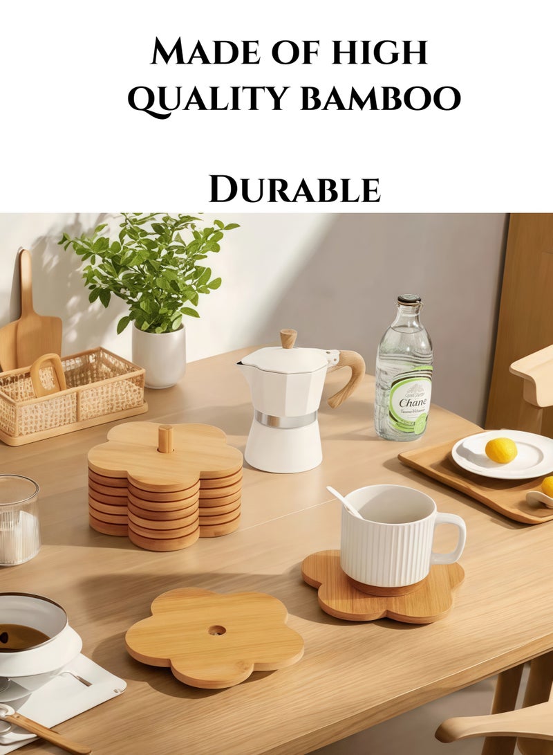 Wooden potholder set, heat-resistant wooden potholder, kitchen countertop potholder, creative potholder, tea mat, coaster (includes 6 bamboo potholders + towel) - Image 4