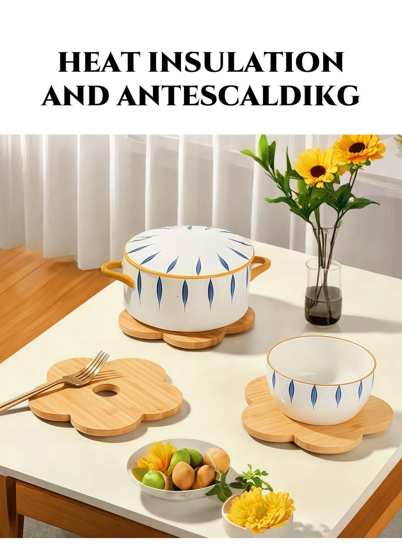 Wooden potholder set, heat-resistant wooden potholder, kitchen countertop potholder, creative potholder, tea mat, coaster (includes 6 bamboo potholders + towel) - Image 3