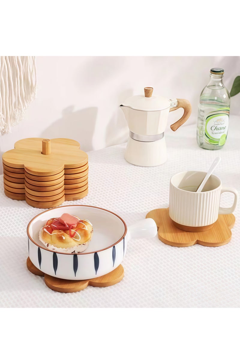Wooden potholder set, heat-resistant wooden potholder, kitchen countertop potholder, creative potholder, tea mat, coaster (includes 6 bamboo potholders + towel) - Image 1