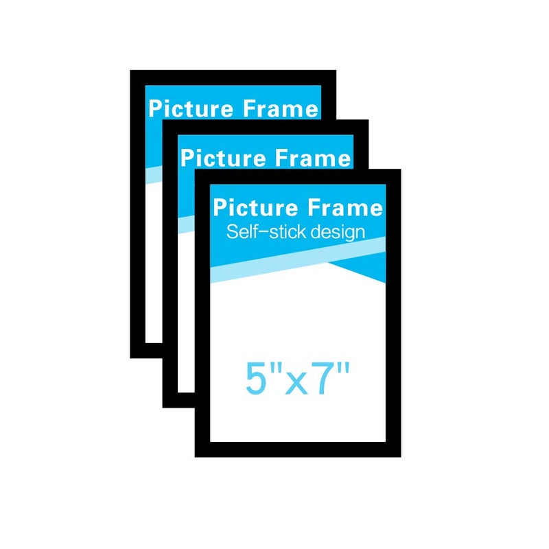 MFoffice إطارات صور MFoffice 5x7 مصنوعة من PVC متين ومغناطيس قوي، ذات لاصق ذاتي للثلاجة/الجدار/الباب/النافذة/خزانة العرض، أسود، عبوة من 3 - Image 1
