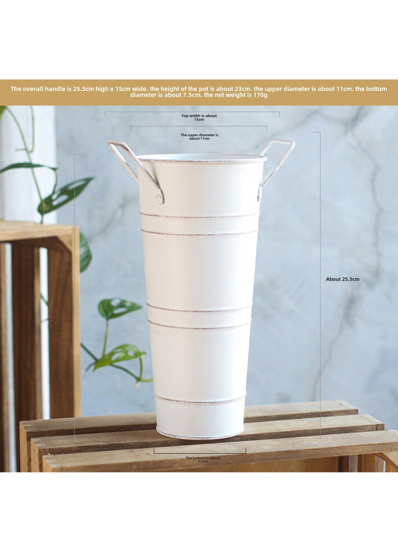 Generic - Galvanized Sheet Iron Bucket Water Leakage-proof Vase Retro Antique Bucket Flower Ornaments Flower Shop Display Flower Bucket White rust - Image 1