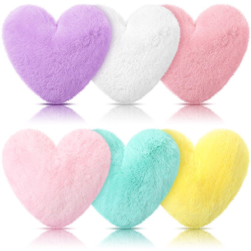 Liliful 6 Pcs Faux Rabbit Fur Heart Pillows Fluffy Heart Throw Pillows Cute Couch Cushion Soft Decorative Throw Cushion for Bed Sofa Girls Women12 x 11 InchLight Color