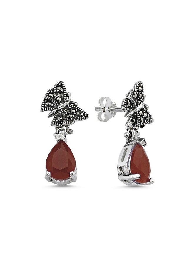 EMNON 925 Sterling Silver Jewelry Rhodium Plated Marcasite-Drop CZ Butterfly Earrings 100% Precious Metal Gift for Women- Emnon27EA 
