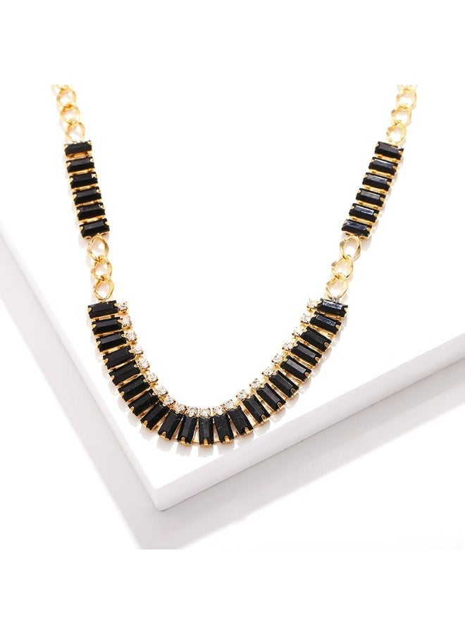 Goolsky Geometric Black Crystal Necklace for Women | Gold Plated Short Choker with Rhinestones - Image 2