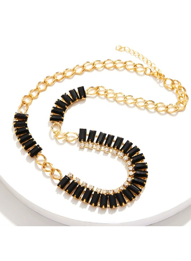 Goolsky Geometric Black Crystal Necklace for Women | Gold Plated Short Choker with Rhinestones - Image 3