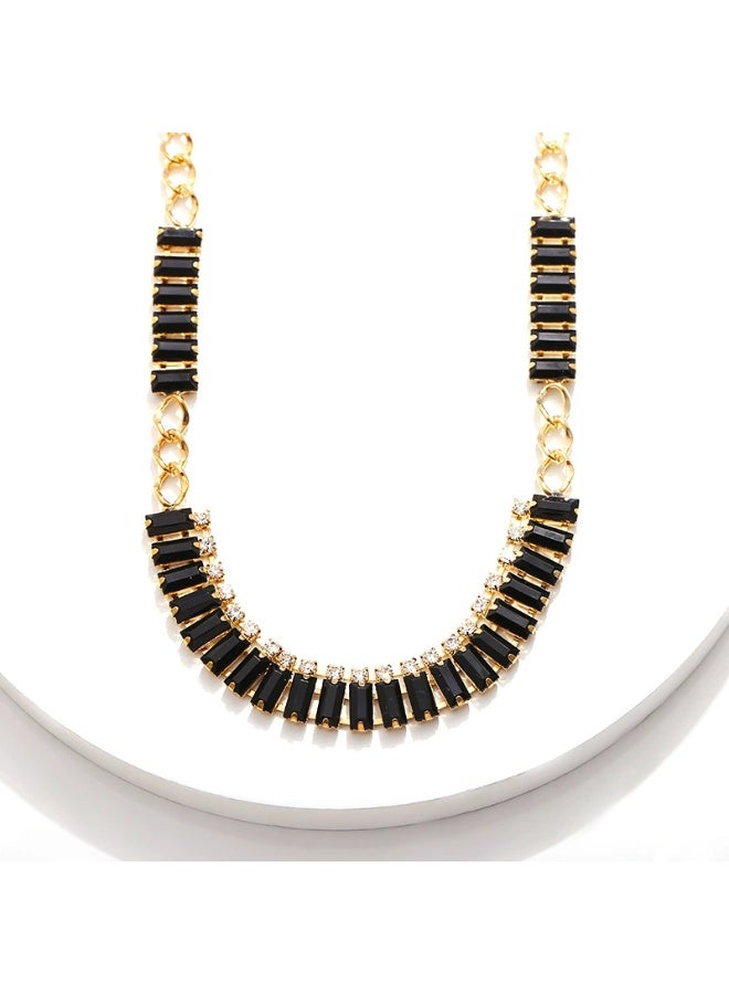 Goolsky Geometric Black Crystal Necklace for Women | Gold Plated Short Choker with Rhinestones - Image 4