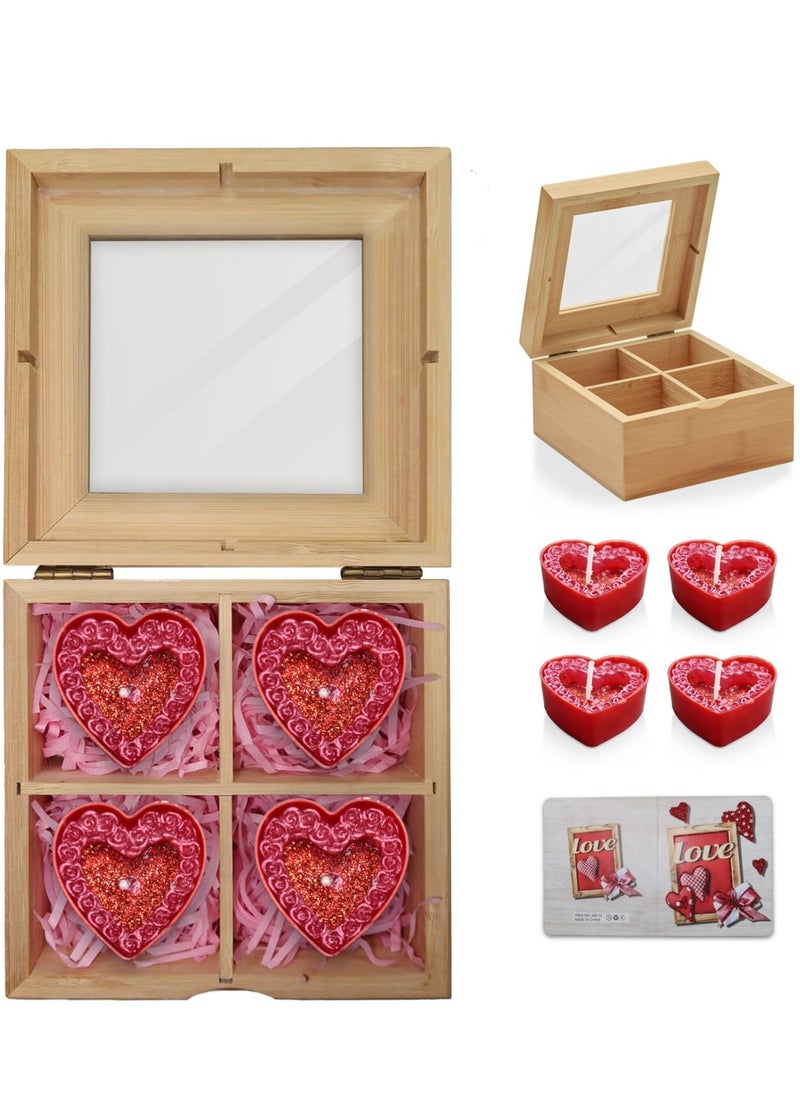 Jinou Mother's Day Gift – Heart Shape Candles Encased in Premium Quality Bamboo box – Gift For Mom, Wife, Husband, Boyfriend and Girlfriend  - Image 1