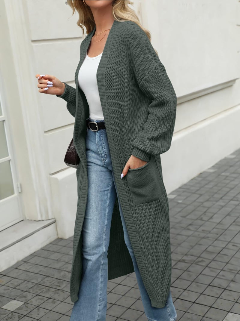 LILLUSORY Womens Long Cardigan Fall Sweater 2025 Plus Size Oversized Chunky Ribbed Cable Knit Cozy Coat Outfit Clothes Coatigan Jacket Fashion Trendy Winter Dark Green L - Image 3