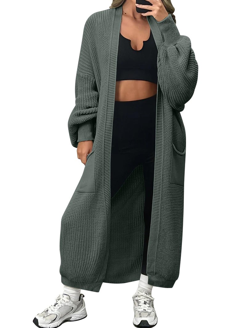 LILLUSORY Womens Long Cardigan Fall Sweater 2025 Plus Size Oversized Chunky Ribbed Cable Knit Cozy Coat Outfit Clothes Coatigan Jacket Fashion Trendy Winter Dark Green L - Image 1