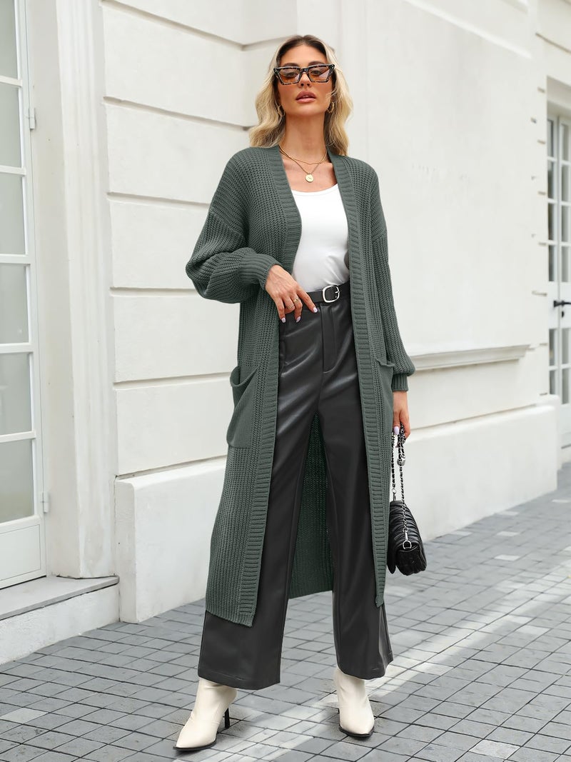 LILLUSORY Womens Long Cardigan Fall Sweater 2025 Plus Size Oversized Chunky Ribbed Cable Knit Cozy Coat Outfit Clothes Coatigan Jacket Fashion Trendy Winter Dark Green L - Image 2