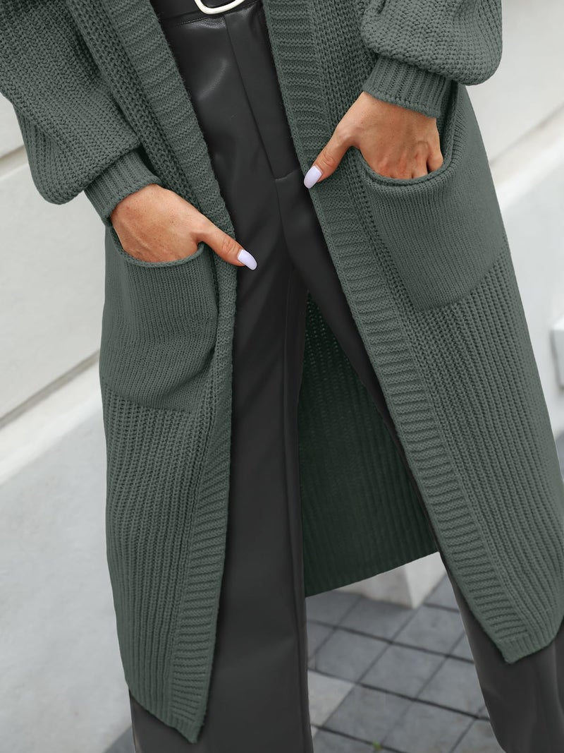 LILLUSORY Womens Long Cardigan Fall Sweater 2025 Plus Size Oversized Chunky Ribbed Cable Knit Cozy Coat Outfit Clothes Coatigan Jacket Fashion Trendy Winter Dark Green L - Image 5