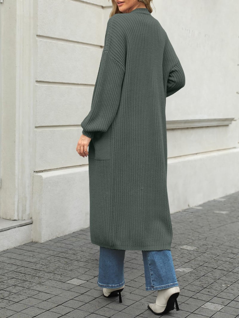LILLUSORY Womens Long Cardigan Fall Sweater 2025 Plus Size Oversized Chunky Ribbed Cable Knit Cozy Coat Outfit Clothes Coatigan Jacket Fashion Trendy Winter Dark Green L - Image 4