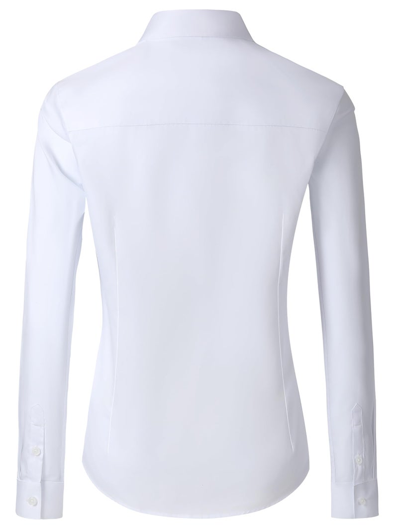 CUNLIN Dress Shirts for Women White Blouse Slim fit Button Down up Shirt Fitted Long Sleeve top Dressy Business Professional Casual Elegant Cotton v Neck Womens Blouses Work Tunic Tops White Size XS - Image 3