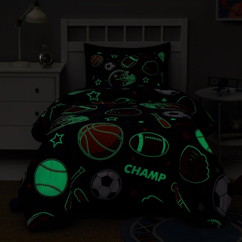Kaleido Space Twin Kids Comforter Set - 5 Pieces Twin Bedding Sets for Boys Teen, Glow in The Dark Sports Ball Games Bed in A Bag with Sheets - Image 2