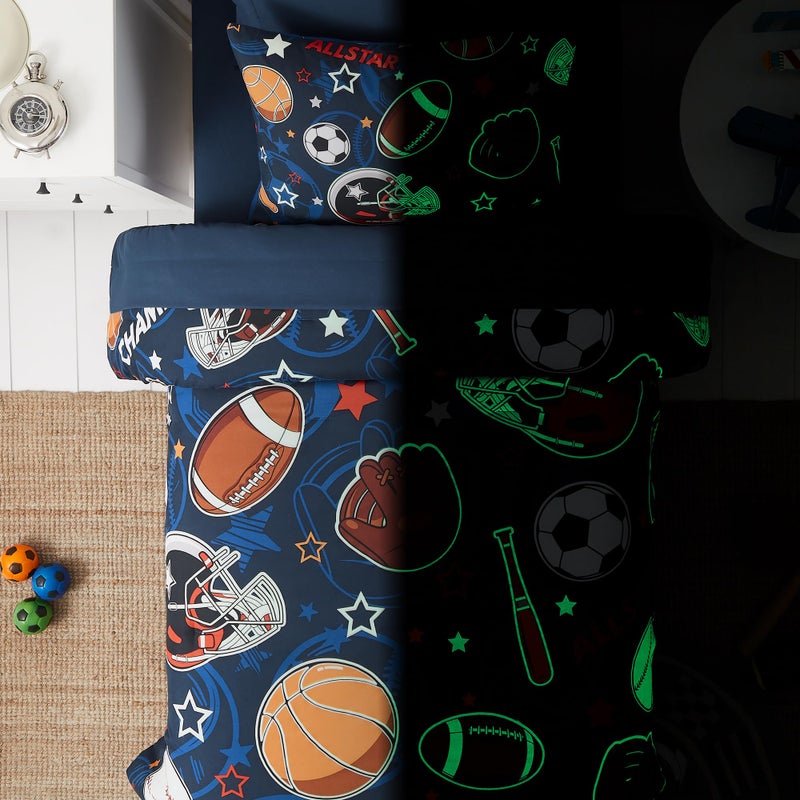 Kaleido Space Twin Kids Comforter Set - 5 Pieces Twin Bedding Sets for Boys Teen, Glow in The Dark Sports Ball Games Bed in A Bag with Sheets - Image 3