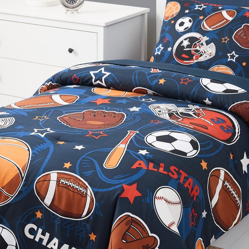 Kaleido Space Twin Kids Comforter Set - 5 Pieces Twin Bedding Sets for Boys Teen, Glow in The Dark Sports Ball Games Bed in A Bag with Sheets - Image 4