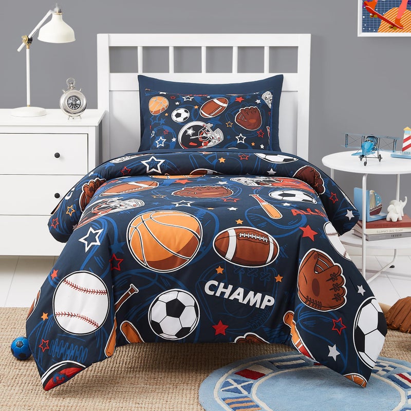 Kaleido Space Twin Kids Comforter Set - 5 Pieces Twin Bedding Sets for Boys Teen, Glow in The Dark Sports Ball Games Bed in A Bag with Sheets - Image 1