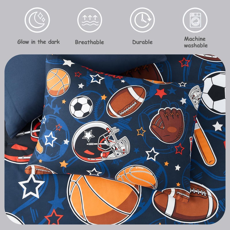 Kaleido Space Twin Kids Comforter Set - 5 Pieces Twin Bedding Sets for Boys Teen, Glow in The Dark Sports Ball Games Bed in A Bag with Sheets - Image 5