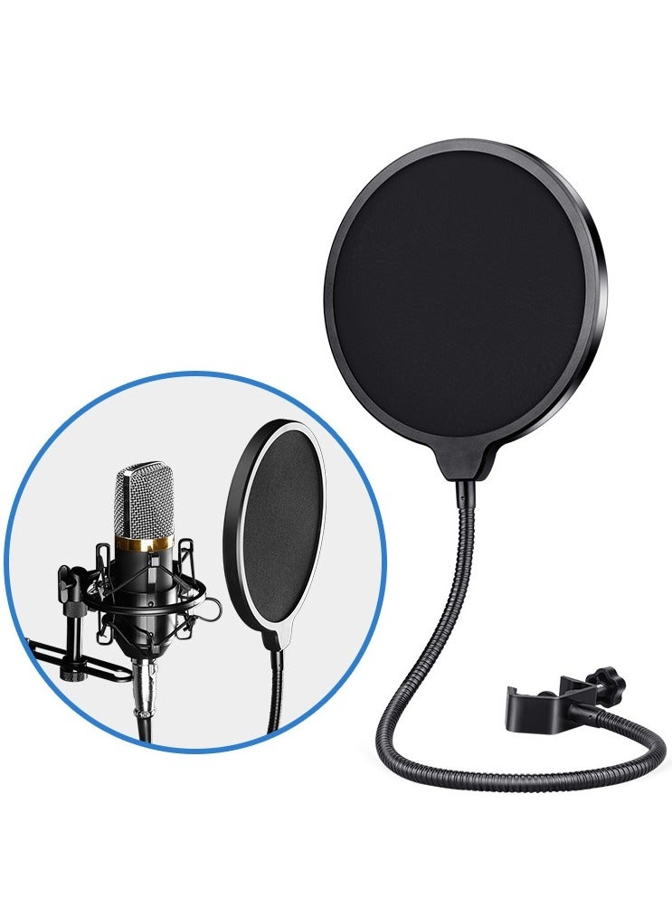 Professional Microphone Pop Filter Mask Shield, Mic Dual Layered Wind Pop Screen With A Flexible 360° Gooseneck Clip Stabilizing Arm  - Image 1