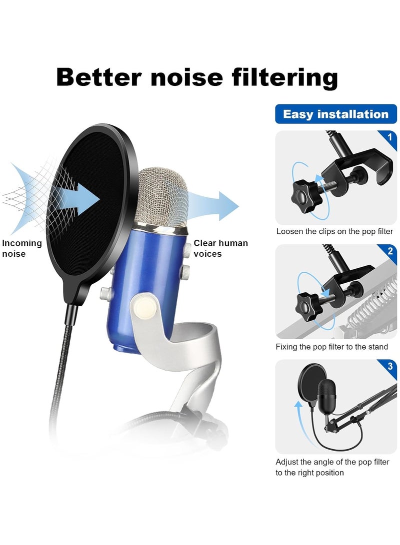 Professional Microphone Pop Filter Mask Shield, Mic Dual Layered Wind Pop Screen With A Flexible 360° Gooseneck Clip Stabilizing Arm  - Image 3