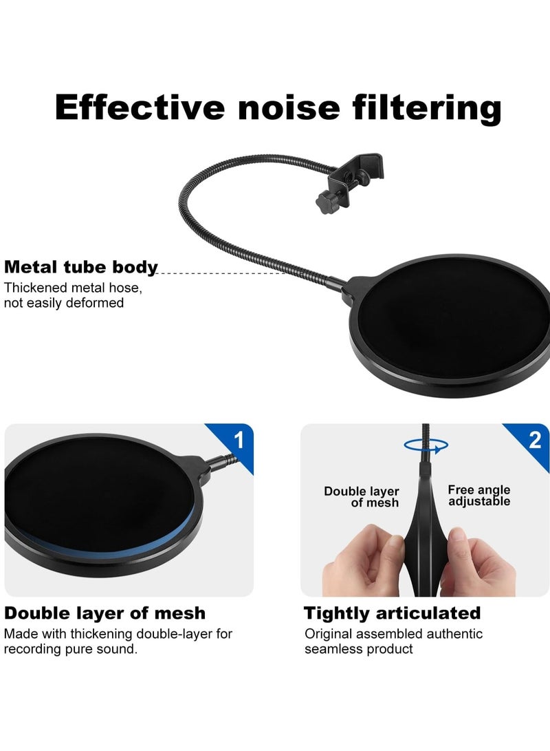 Professional Microphone Pop Filter Mask Shield, Mic Dual Layered Wind Pop Screen With A Flexible 360° Gooseneck Clip Stabilizing Arm  - Image 4