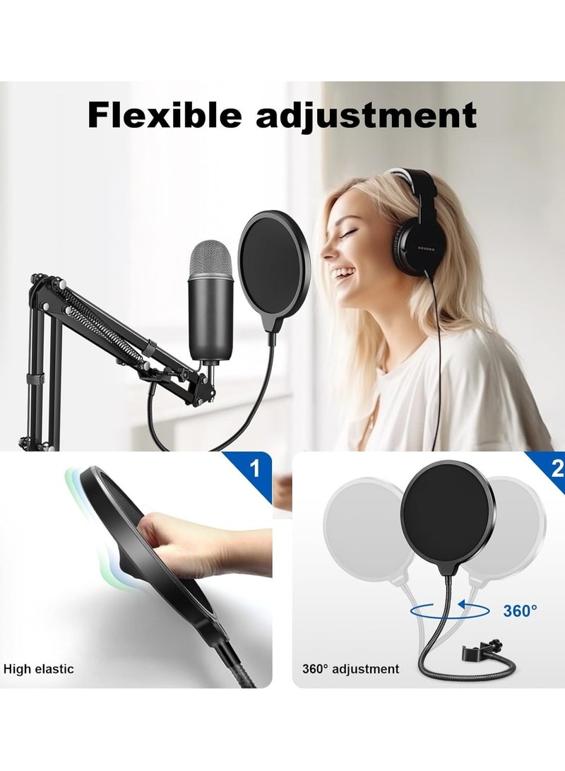 Professional Microphone Pop Filter Mask Shield, Mic Dual Layered Wind Pop Screen With A Flexible 360° Gooseneck Clip Stabilizing Arm  - Image 5