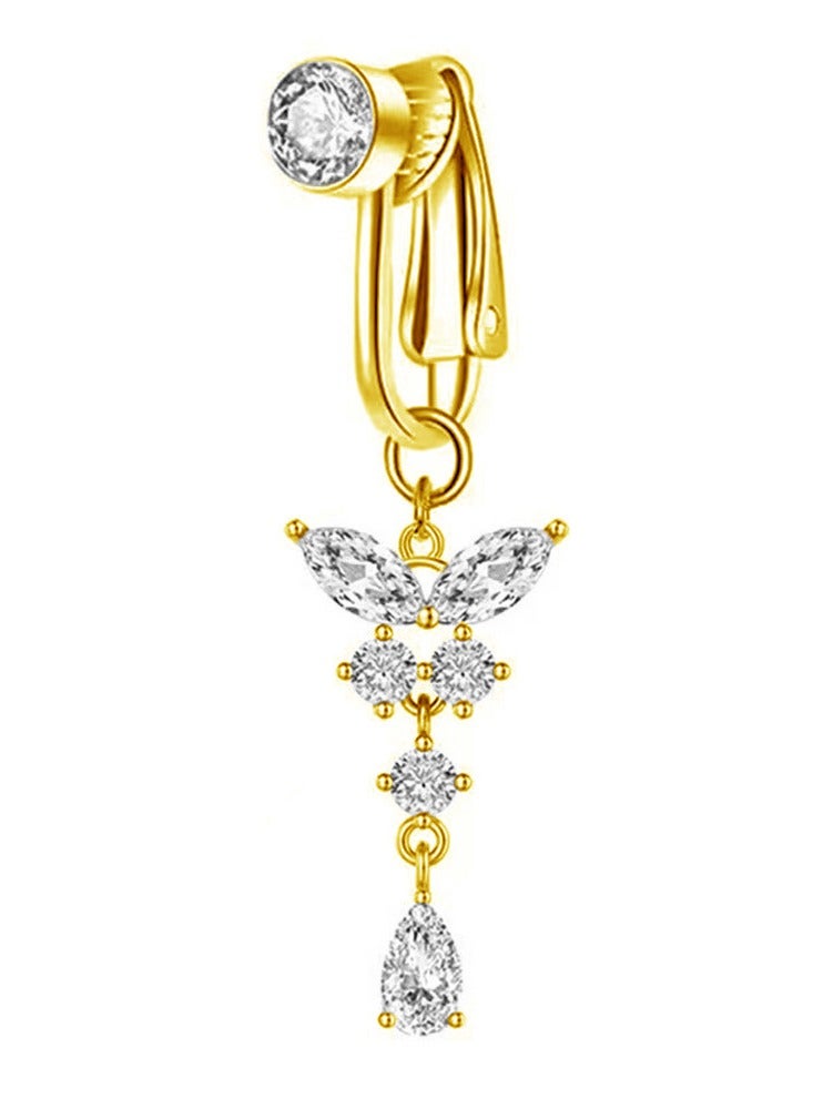 مجموعة من 3 قطع من خواتم البيللي للنساء مطلية بالذهب وبدون ثقب، بتصميم فراشة، خواتم زجاج الكريستال غير قابلة للثقب كهدايا للفتيات في الأعياد والمناسبات والسهرات. - Image 2