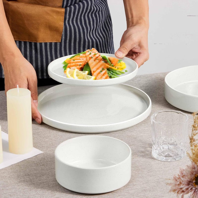 Herogo 8 Piece Dinnerware Sets with Pasta Bowls for 2 Dinner Salad Plates and Cereal Serving Bowls Stoneware Dishes Dinner Ware for Kitchen Dinning Chip  Scratch Resistant Dishware Speckled White - Image 5