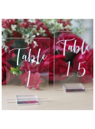 UNIQOOO Acrylic Wedding Table Numbers 1-15 with Stands | 4x6 inch Printed Calligraphy, Clear Table Number Signs and Holders | Perfect for Wedding Reception, Centerpiece Decoration, Event, Party - pzsku/Z8B9E2B8CE771399D1E2FZ/45/1745997608/a8787e85-ccd8-4295-a9d8-5b8286fbaf0d