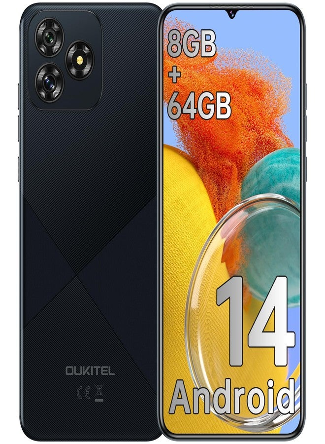 أوكيتل هاتف OUKITEL C53 مفتوح الشبكة، شاشة HD+ مقاس 6.6 بوصة بتصميم قطرة الماء، نظام أندرويد 14، بطارية 4300 مللي أمبير، ذاكرة 8 جيجابايت + 64 جيجابايت / 1 تيرابايت، معالج ثماني النواة، كاميرا رئيسية 13 ميجابكسل، يدعم شريحتين 4G، بصمة الوجه/نظام تحديد المواقع العالمي (GPS)/منفذ سماعة 3.5 ملم، من T-Mobile - أسود - Image 1