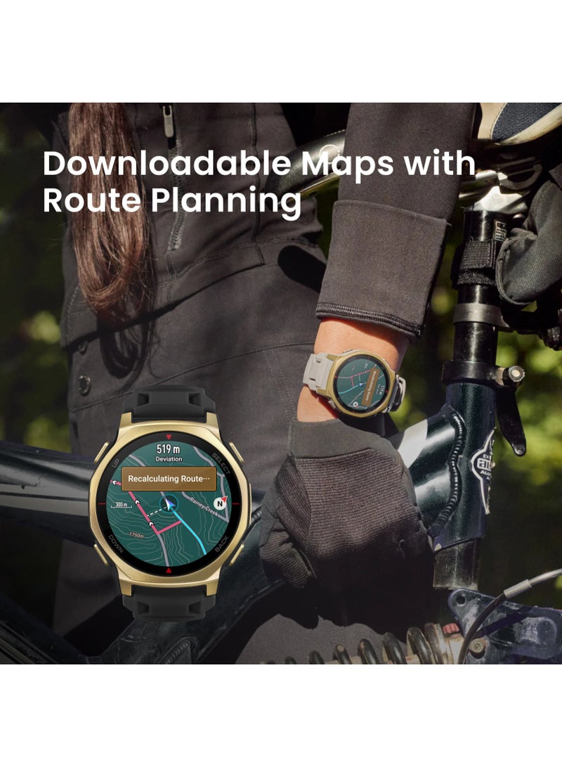 أمازفيت Amazfit T-Rex 3 Pro Outdoor Smartwatch 44mm Sapphire AMOLED Display, Built-in Torch, Titanium Bezel, Dual-Band GPS, Offline Maps, Up to 17 Days Runtime, 10 ATM, 180+ Sports Modes Black Gold Black Gold - Image 3