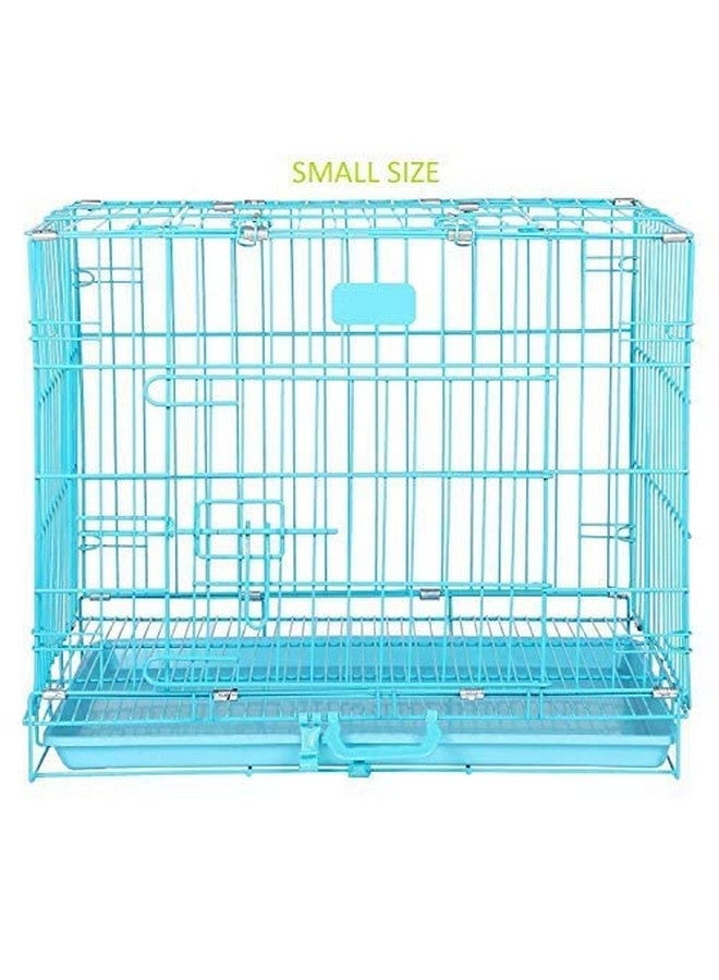 Cage House For New Born Puppies, Small Cats Kittens, Hamsters, Rabbits, Guinea Pigs Kennel & Travel Carrier Double Door Heavy Duty Folding Metal Cage 18 Inch (Blue) - Image 2