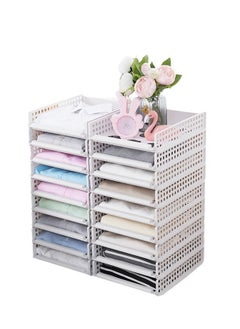 Generic Wardrobe Storage Basket 5pcs Plastic Wardrobe Organizer Stackable Organizer Shelf  Baskets Closet Containers Cubes Organiser, Bedroom Laundry Fold Pull Out Drawer Dividers for Clothes (Large, White)  - Image 2