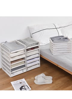 Generic Wardrobe Storage Basket 5pcs Plastic Wardrobe Organizer Stackable Organizer Shelf  Baskets Closet Containers Cubes Organiser, Bedroom Laundry Fold Pull Out Drawer Dividers for Clothes (Large, White)  - Image 4