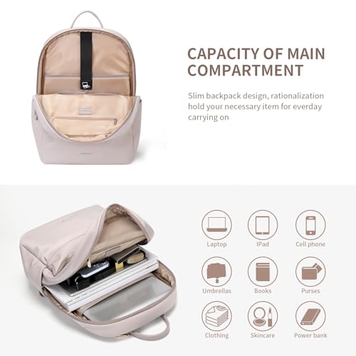 GOLF SUPAGS Laptop Backpack for Women Slim Computer Bag Work Travel College Backpack Purse Fits 14 Inch Notebook (Pinkish Gray) - Image 2