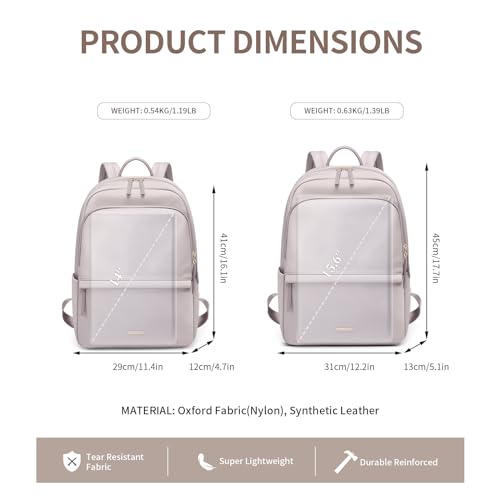 GOLF SUPAGS Laptop Backpack for Women Slim Computer Bag Work Travel College Backpack Purse Fits 14 Inch Notebook (Pinkish Gray) - Image 5