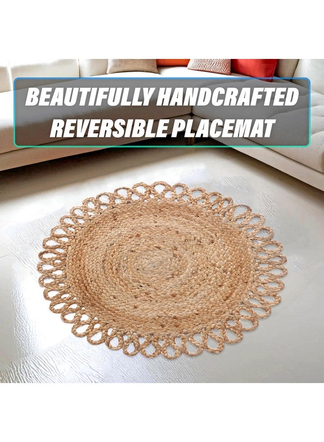 Kuber Industries Hand Woven Carpet Rugs|Natural Stitch Braided Jute Door mat|Round Shape Mat for Bedroom,Living Room,Dining Room,Yoga,72x72 cm,(Brown) - Image 4