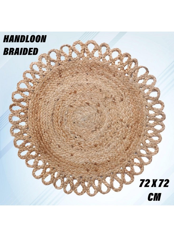 Kuber Industries Hand Woven Carpet Rugs|Natural Stitch Braided Jute Door mat|Round Shape Mat for Bedroom,Living Room,Dining Room,Yoga,72x72 cm,(Brown) - Image 3