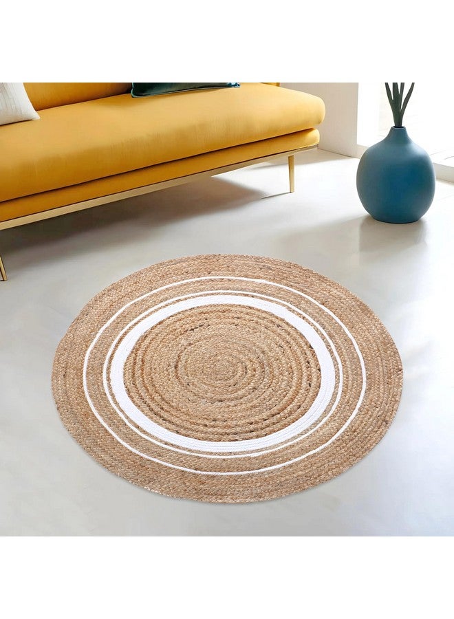 Kuber Industries Hand Woven Carpet Rugs|Natural Stitch Braided Jute Door mat|Round Shape Mat for Bedroom,Living Room,Dining Room,Yoga,72x72 cm,(Brown) - Image 1