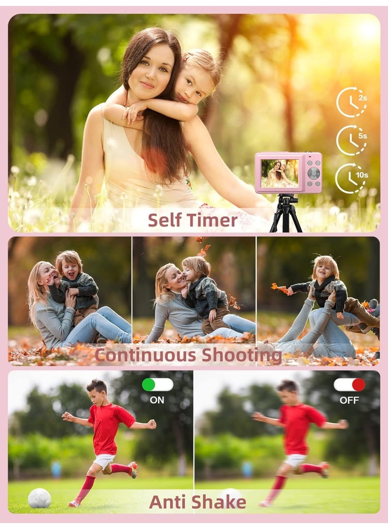 إيونتو كاميرا رقمية بدقة 1080 بكسل عالية الوضوح، كاميرا بدقة 44 ميجابكسل، كاميرا رقمية مدمجة، تقريب رقمي 16x، كاميرا سهلة الاستخدام لتصوير الفيديوهات، كاميرا رقمية مدمجة محمولة للأطفال والمراهقين وكبار السن والمبتدئين (لون وردي) - Image 5