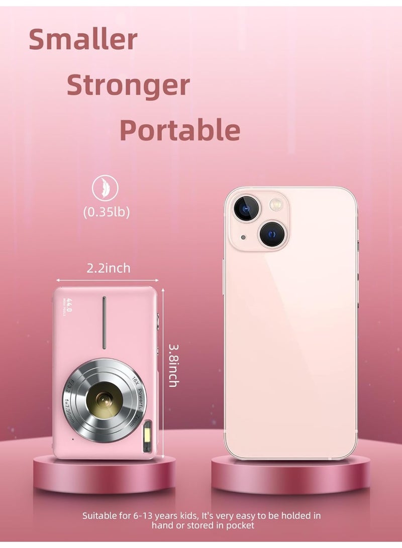 إيونتو كاميرا رقمية بدقة 1080 بكسل عالية الوضوح، كاميرا بدقة 44 ميجابكسل، كاميرا رقمية مدمجة، تقريب رقمي 16x، كاميرا سهلة الاستخدام لتصوير الفيديوهات، كاميرا رقمية مدمجة محمولة للأطفال والمراهقين وكبار السن والمبتدئين (لون وردي) - Image 3