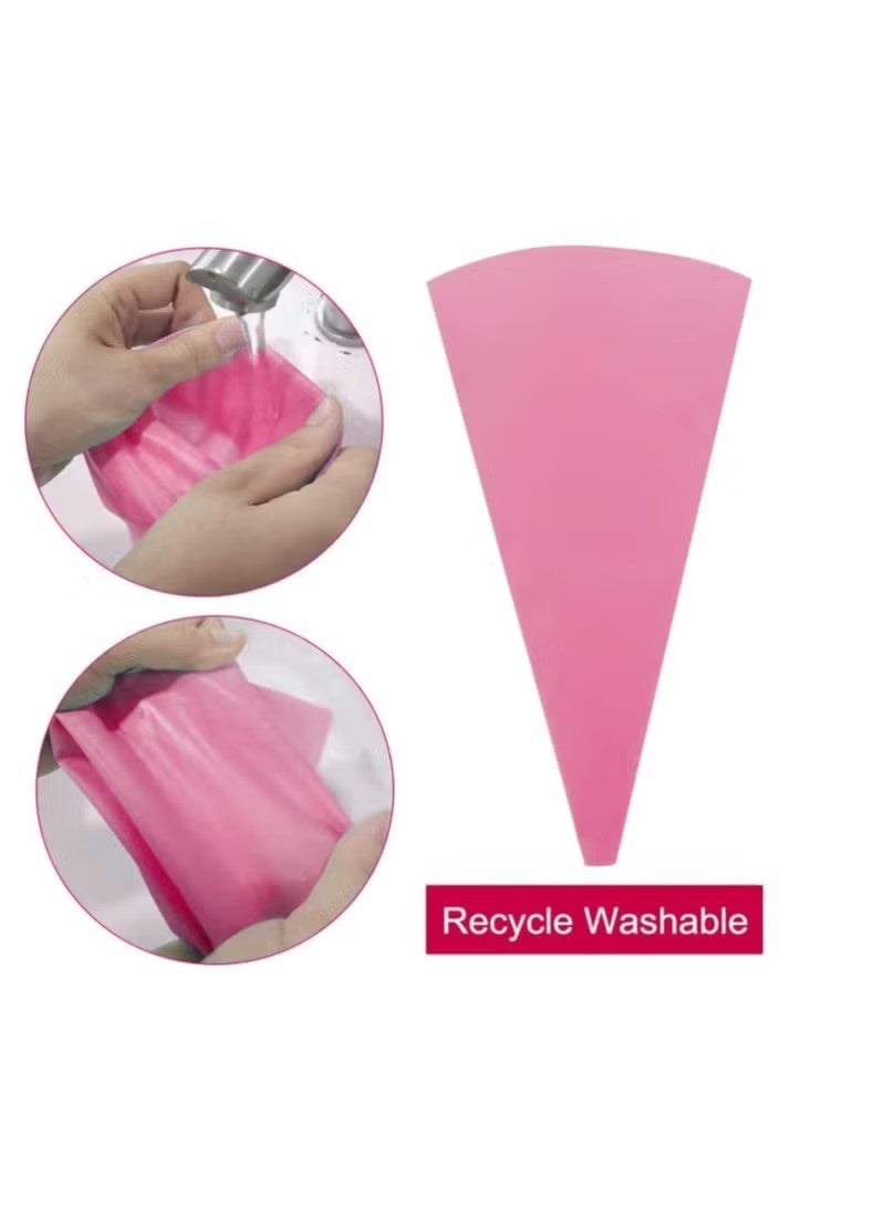 21pcs Piping Bags and Tips set,2 Reusable Silicone Pastry Bag with 14 Stainless Steel Nozzle Icing Tips Set, 3 Icing Smoother & 2 Couplers &1Sealing clip for Baking Decorating Cake Tool (Pink) - Image 4