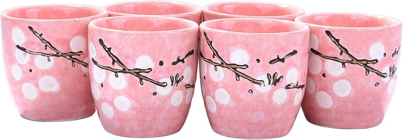 Whitenesser Japanese Sake Cups Set of 6, Pink Saki Cups - Image 1