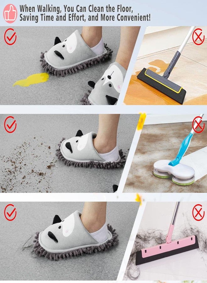 Frjjthchy Cartoon Dog Mop Slippers Microfiber Clean Dusting Slippers Detachable Mopping Shoes for Office Home Room (Gray) - Image 3