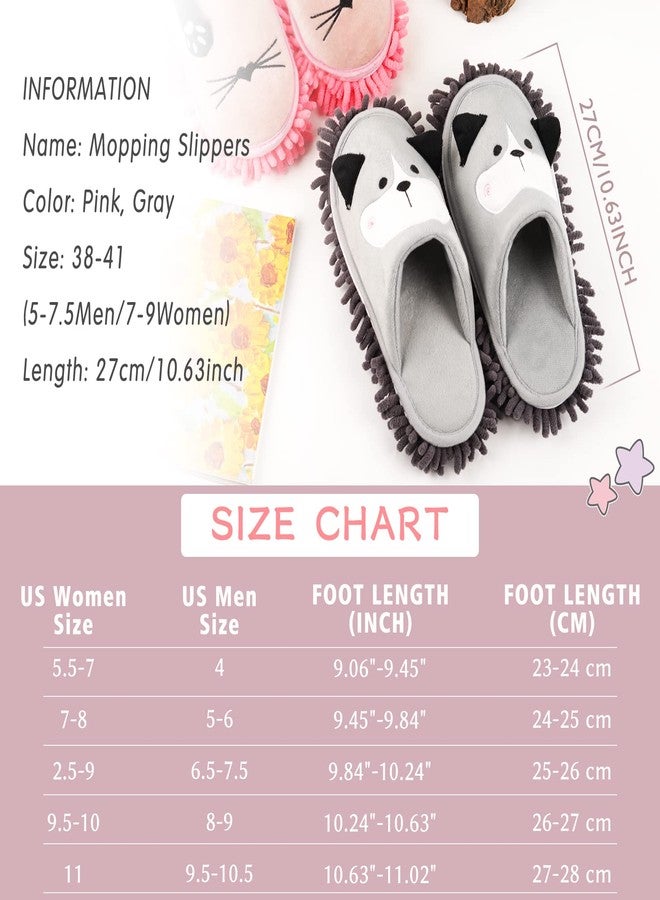 Frjjthchy Cartoon Dog Mop Slippers Microfiber Clean Dusting Slippers Detachable Mopping Shoes for Office Home Room (Gray) - Image 2